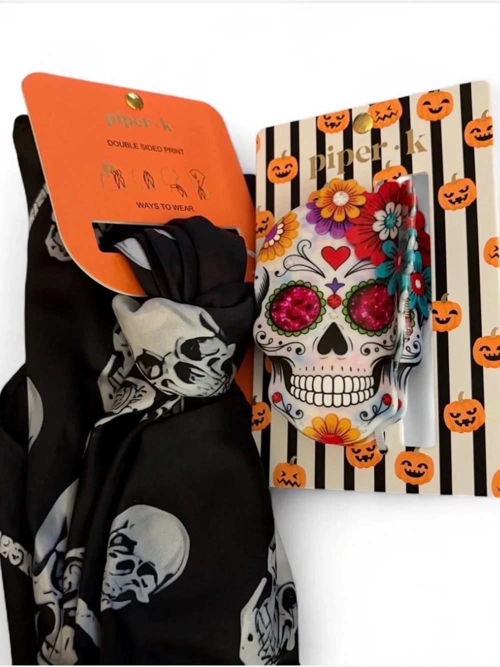 Piper K Black Skull Scarf and Sugar Skull Hair Claw